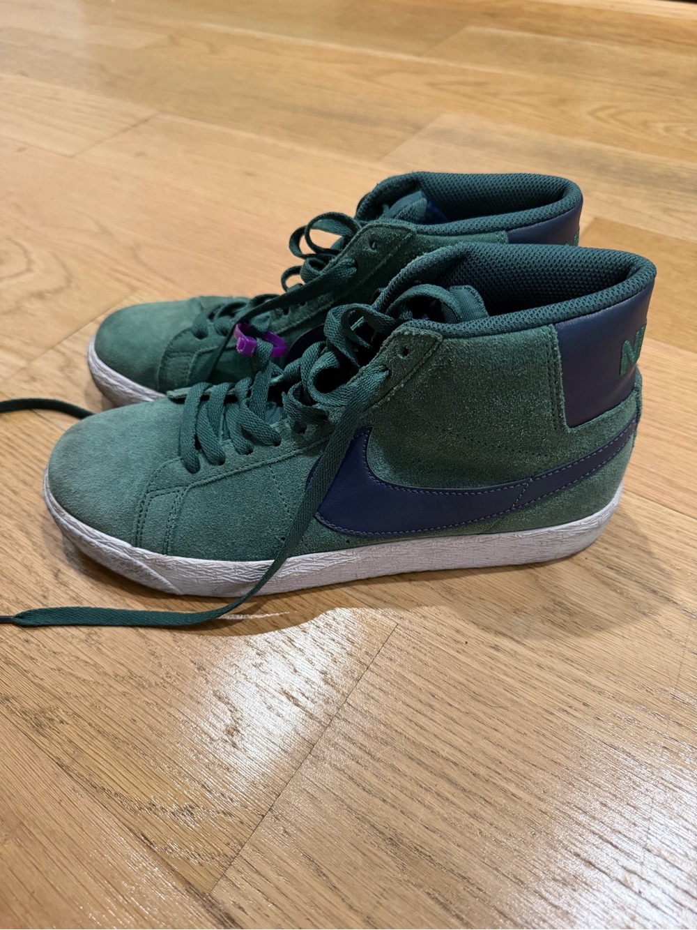 Nike Gender Neutral Green Suede High-Top Sneakers with Navy Swoosh